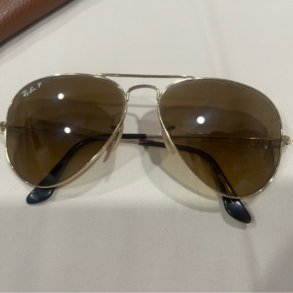Ray-Ban Gold and Brown Aviator Sunglasses